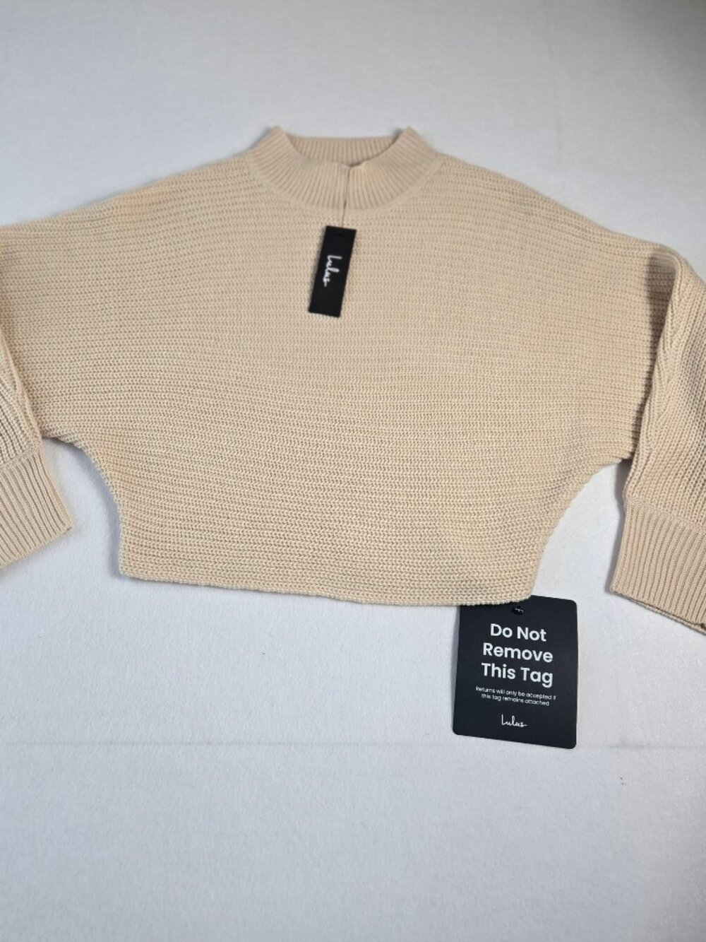 Lulus Beige Knit Cropped Sweater Size XS NWT